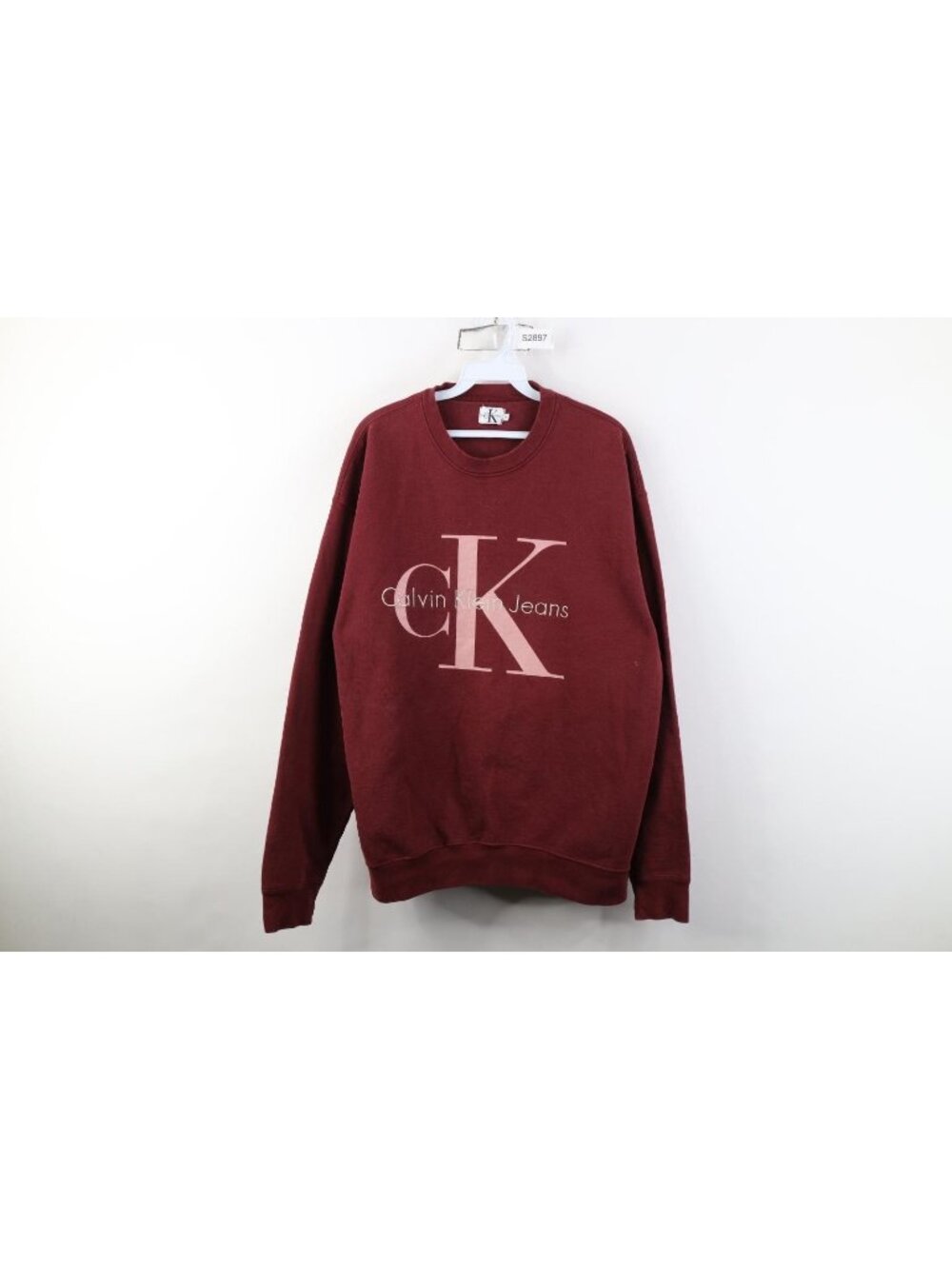 Vintage 90s Calvin Klein Jeans Mens XL Spell Out Heavyweight Sweatshirt Red USA